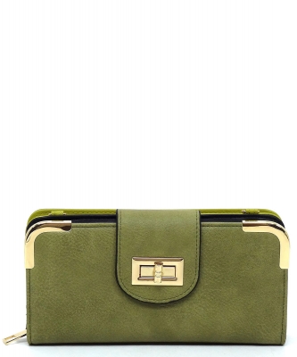 Fashion Turn Lock Crossbody Wallet AD041 LIGHT OLIVE
